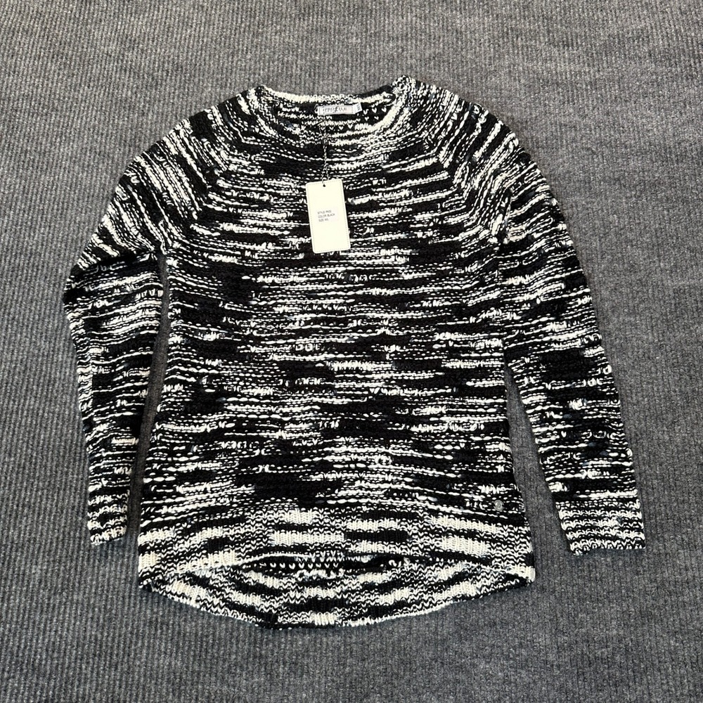 Profile Apparel PA32 Knit Sweater M/L Black White Space Dye Textured Raglan
